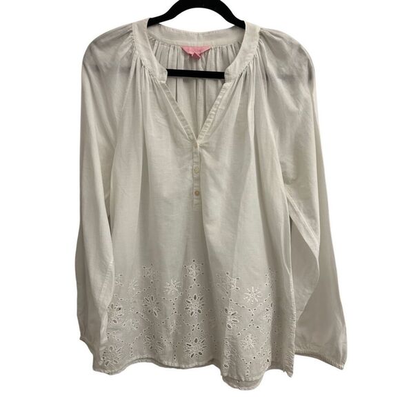 Lilly Pulitzer Tops - Lilly Pulitzer Elsa Top Eyelet Cotton Tunic Blouse sz M Boho Cottagecore